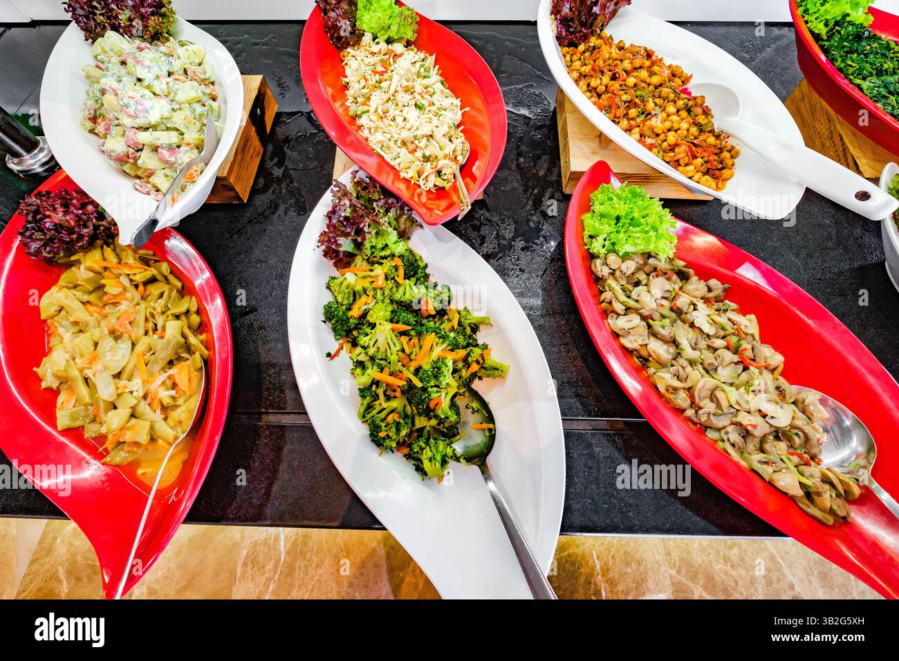 various salads on buffet table Stock Photo