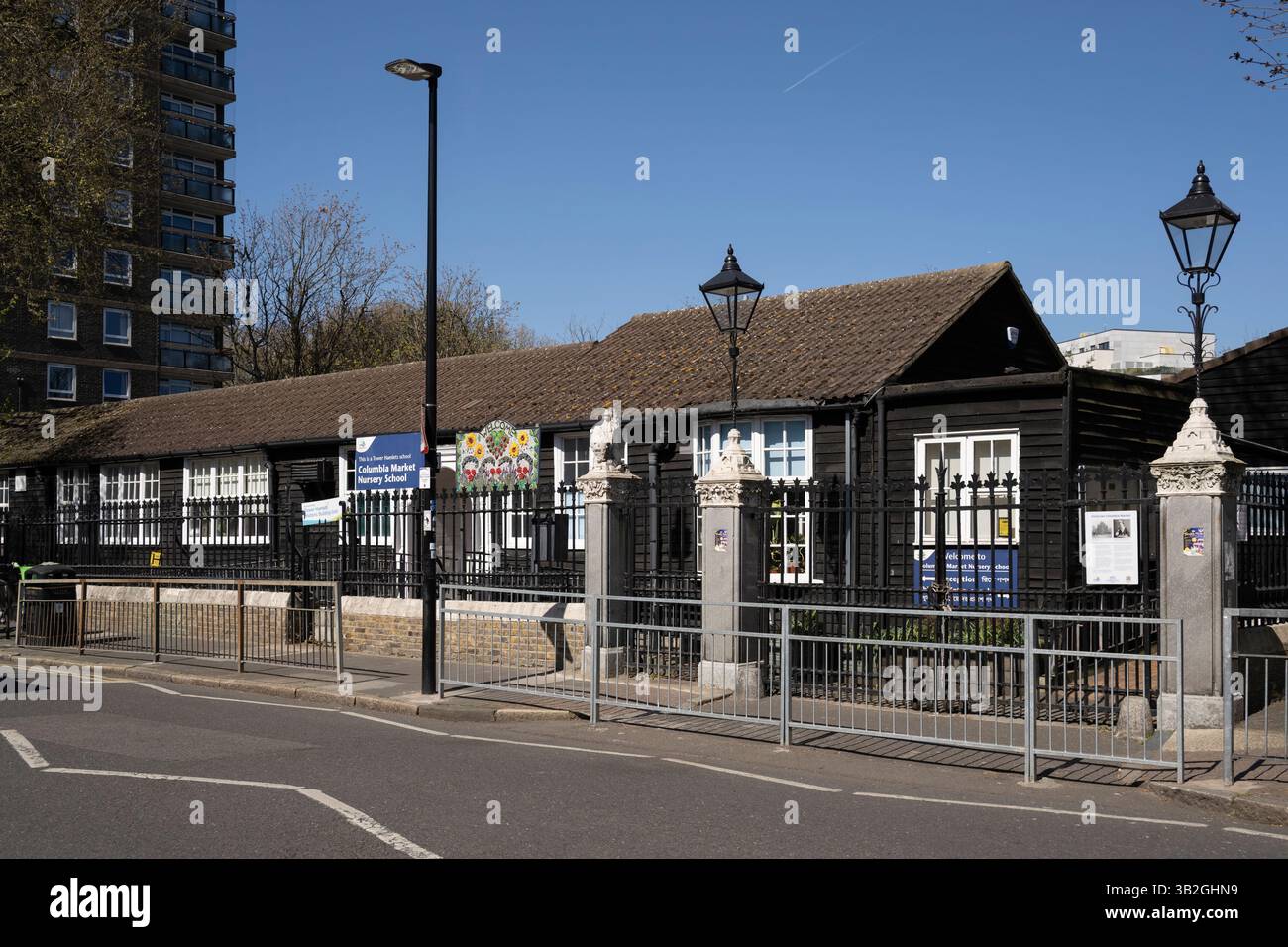 LONDON, UK - APRIL 06, 2025:  Exterior of Columbia Market Nursery School in Columbia Road Stock Photo