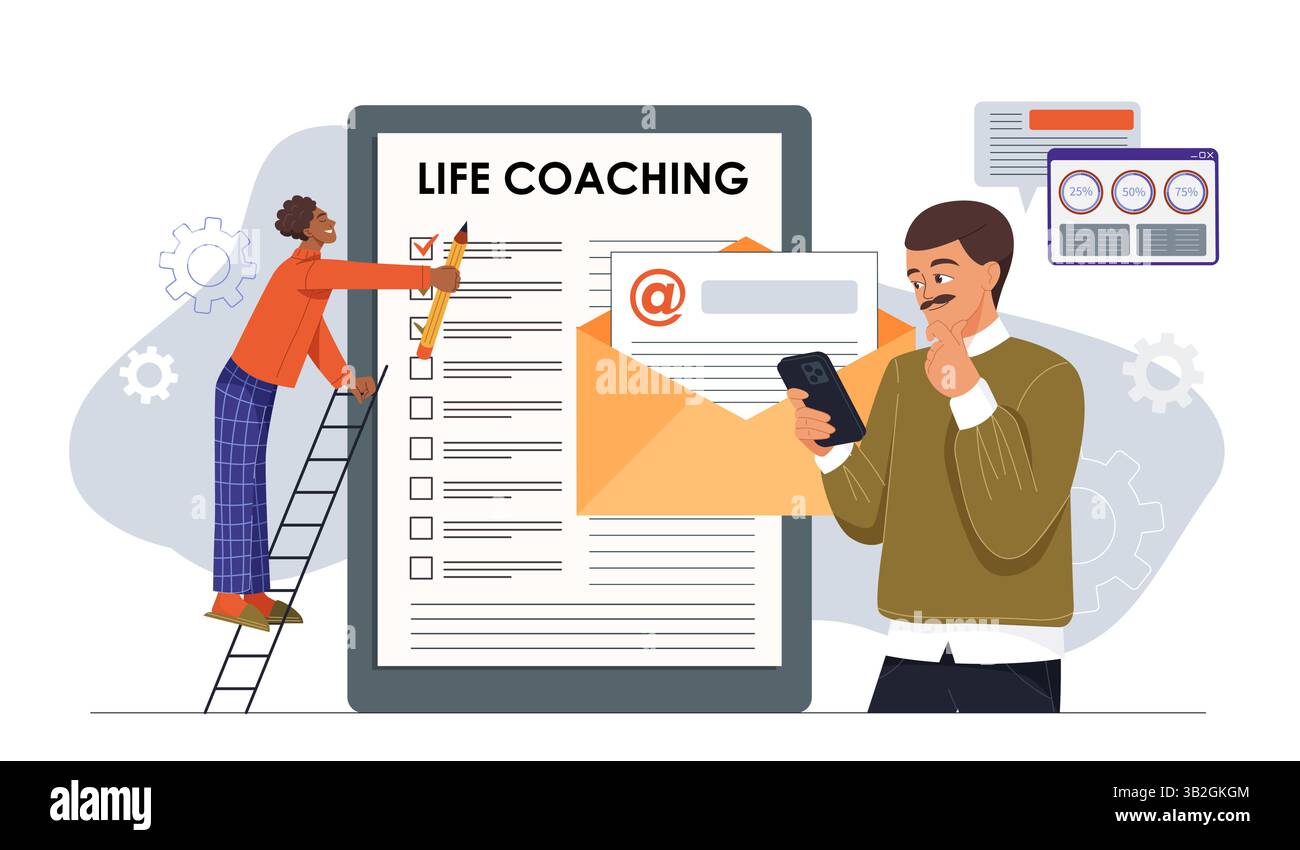 Life coaching checklist concept scene. Vector illustration Stock Vector