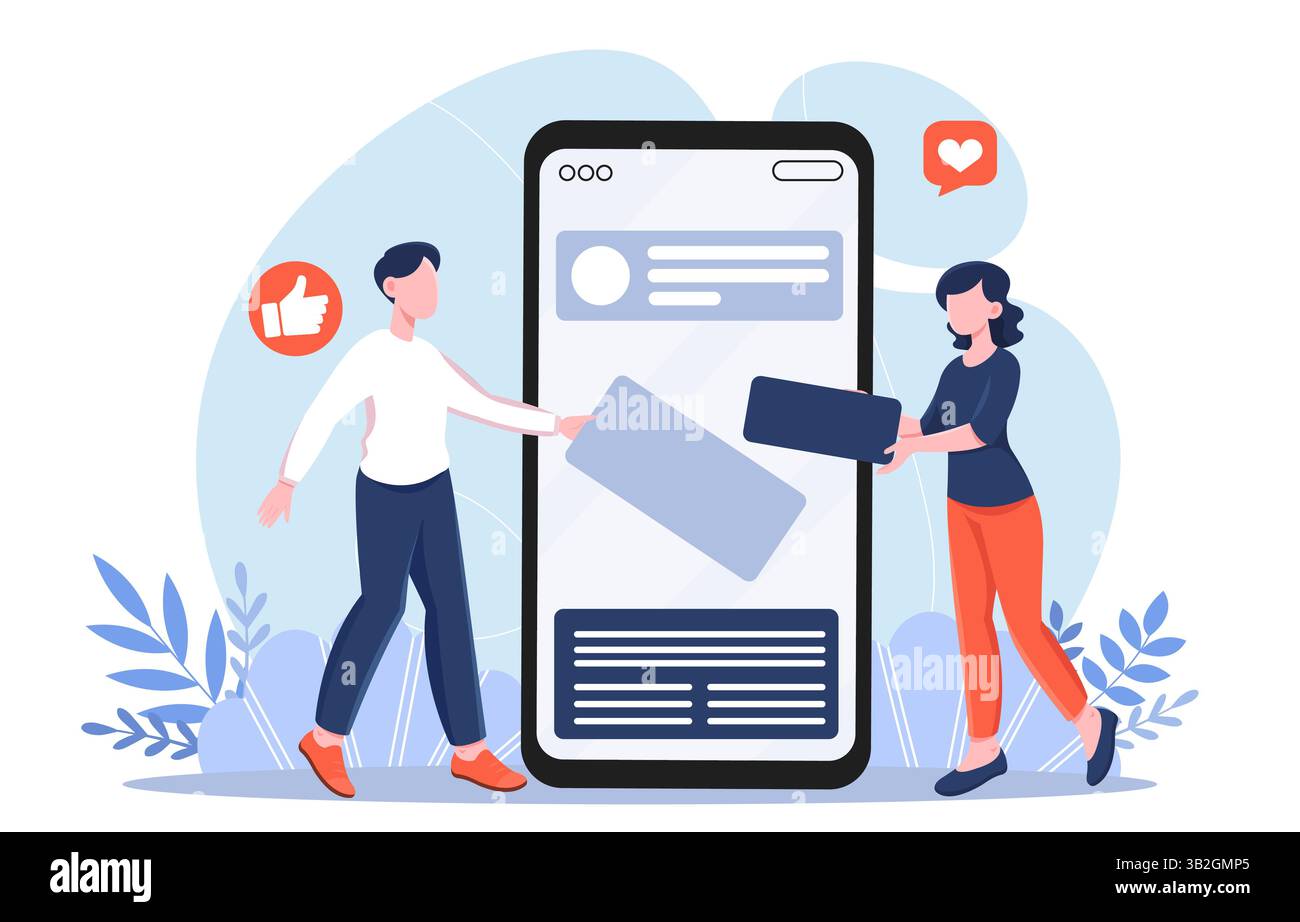 Social media teamwork concept scene. Vector illustration Stock Vector ...