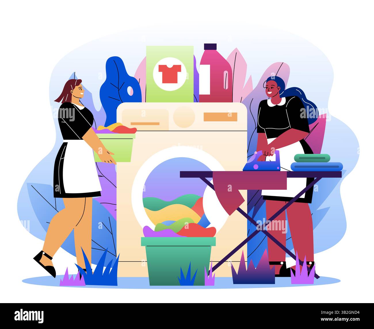 Laundry service workers doing chores. Vector illustration Stock Vector ...