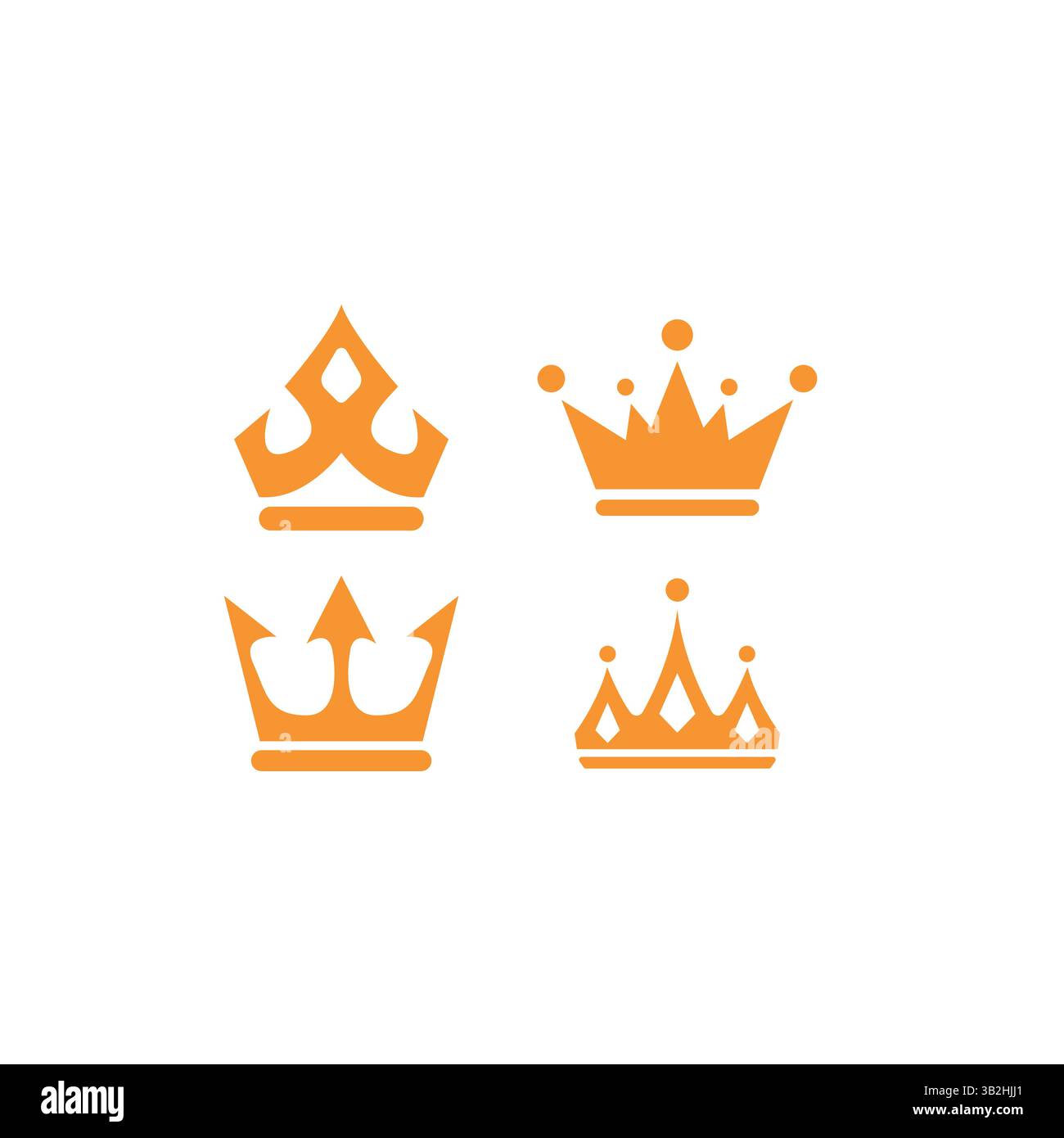Set of Four Orange Crown Icons on a White Background Stock Vector