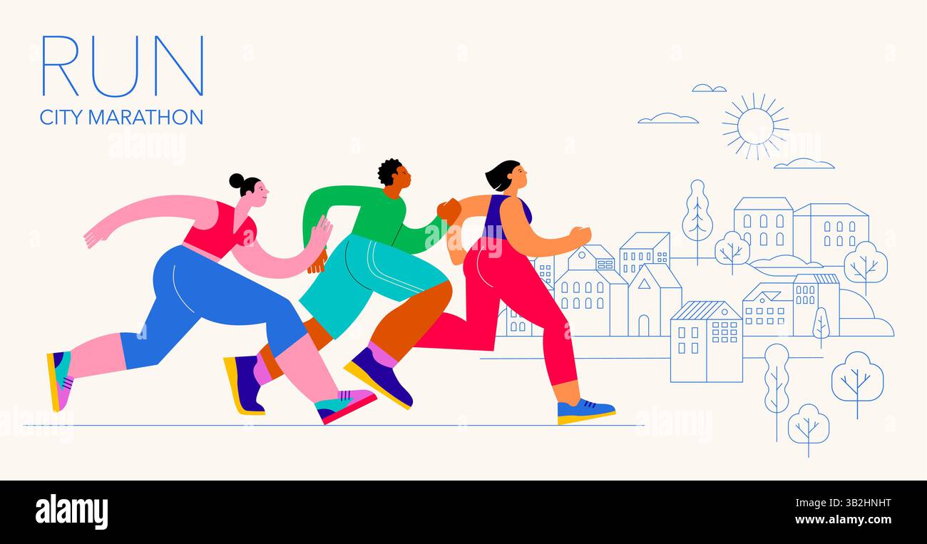 Abstract runners figures. Colorful illustration of group of people, men ...