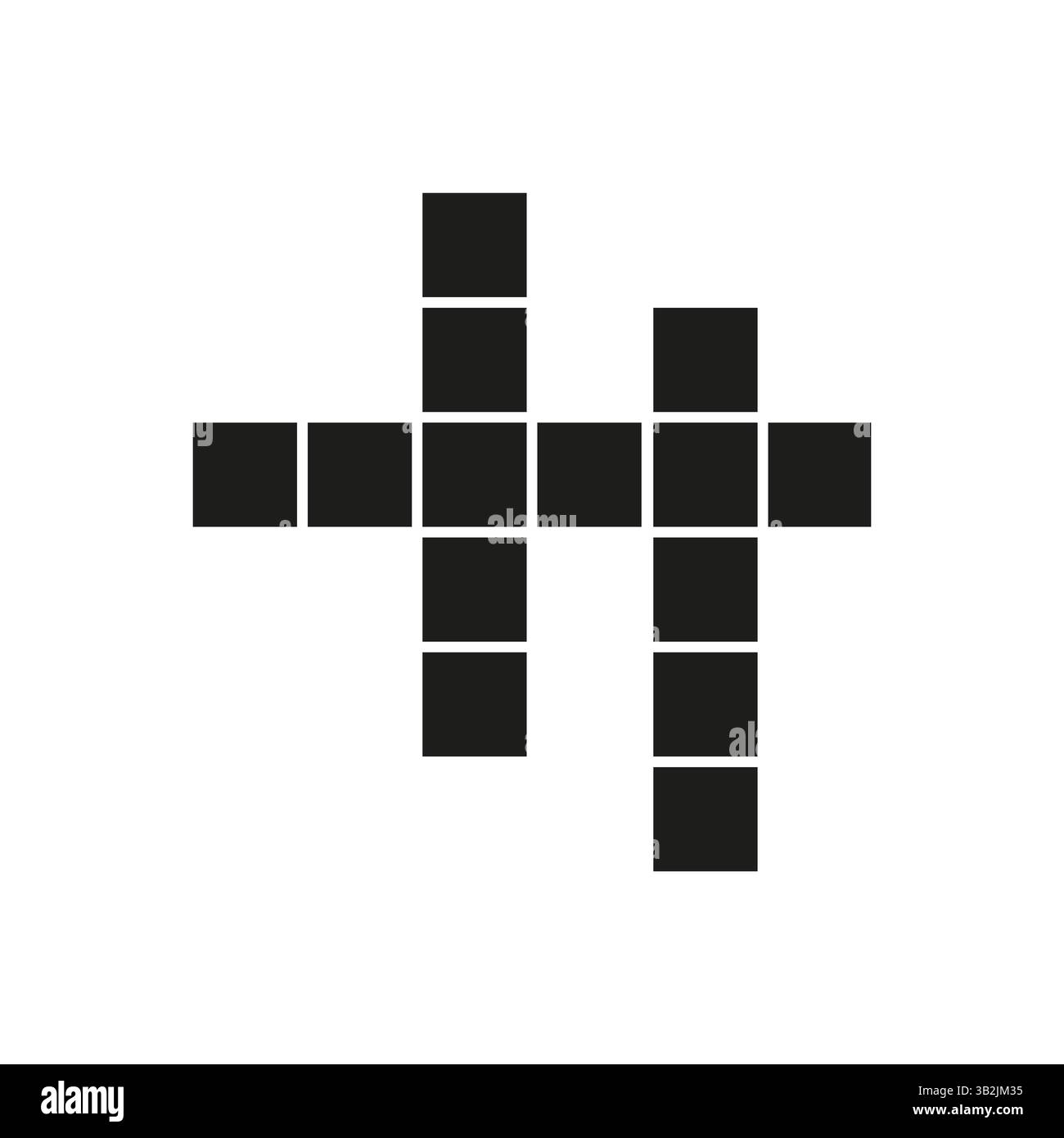 Pixel cross icon. Pixelated grid shape. Game object symbol. Vector element. Stock Vector