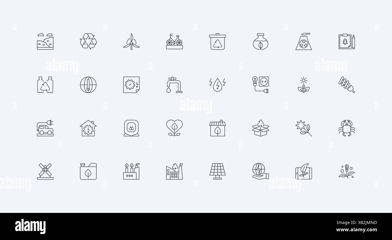 Renewable resource and recycling thin black outline symbols vector ...