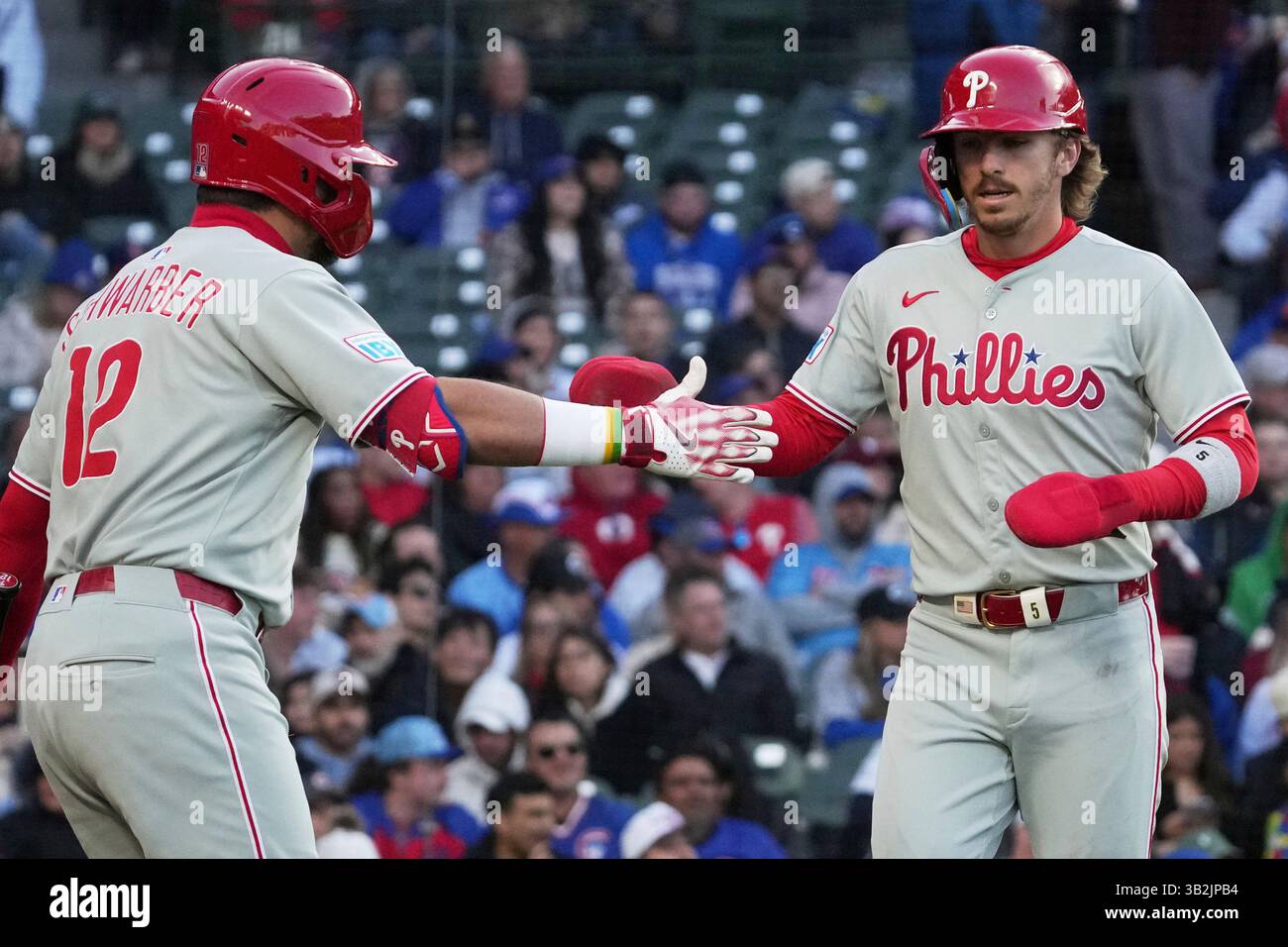 Philadelphia Phillies' Bryson Stott, right, celebrates with Kyle ...