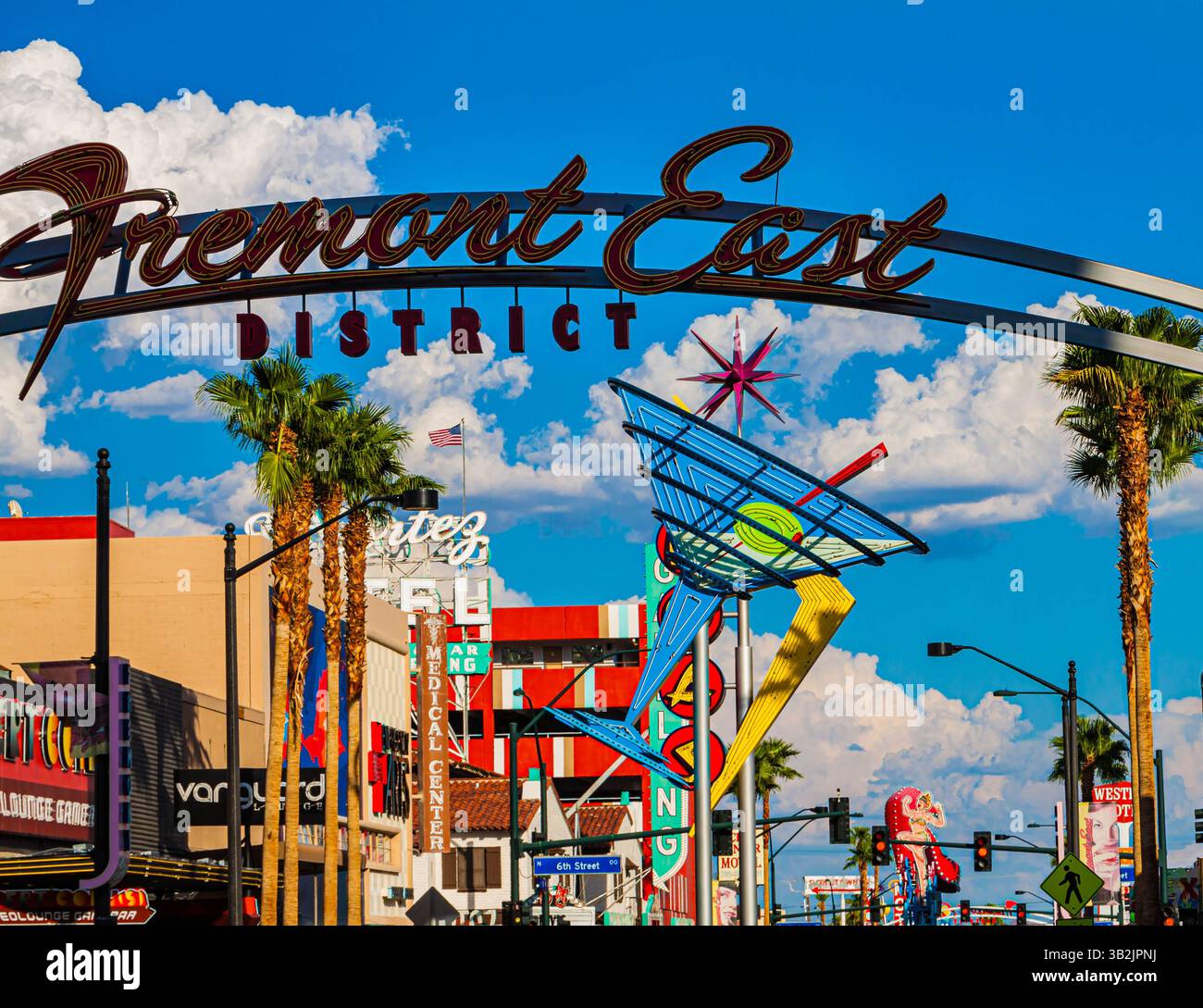 The Freemont East Arch, Entrance Into Freemont East District, Las Vegas, Nevada, USA Stock Photo