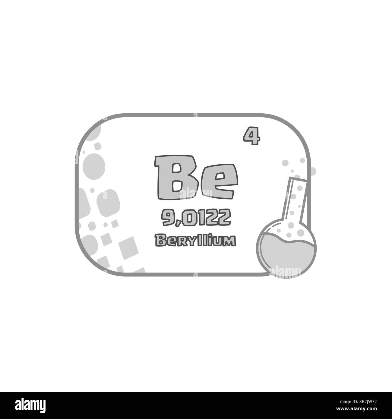 Beryllium vector block. Atomic number four. Be element icon. Grey science chart. Stock Vector