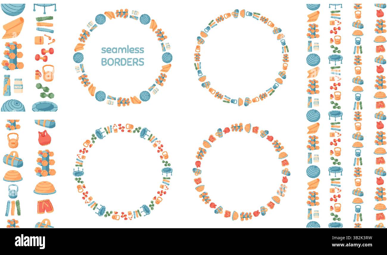 Seamless Colorful Sport Equipment Border Pattern Stock Vector