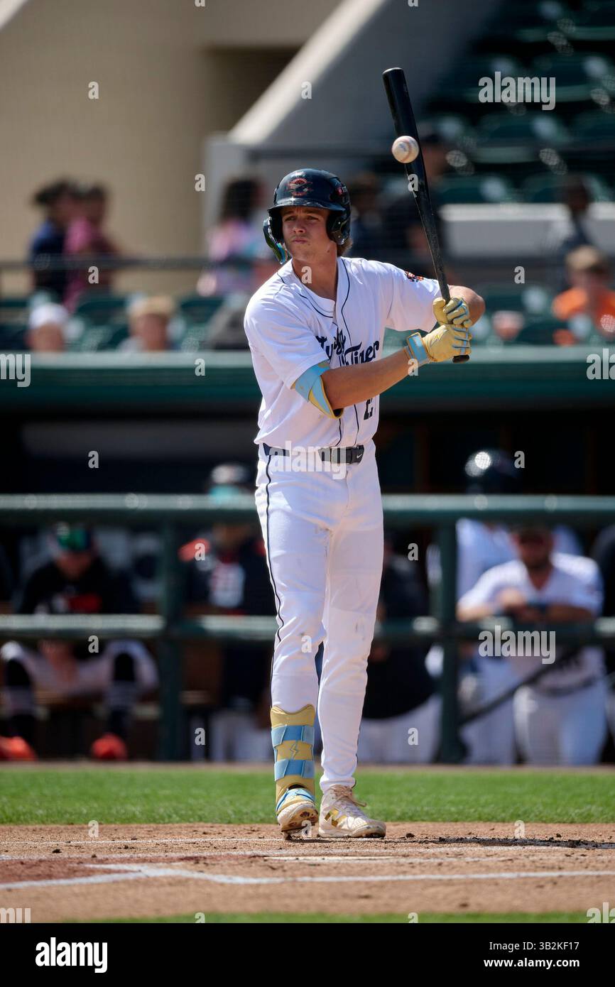 Lakeland Flying Tigers Bryce Rainer (27) bats during an MiLB Florida ...