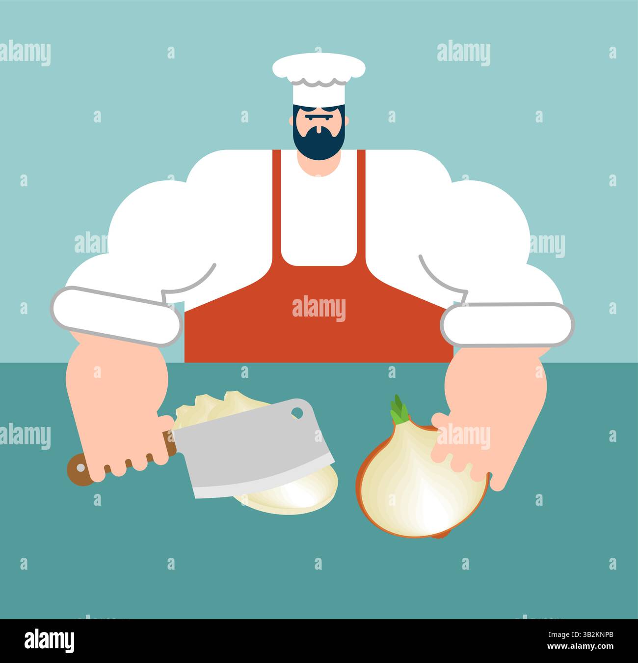 Chef cutting onion. Cooking concept illustration Stock Vector