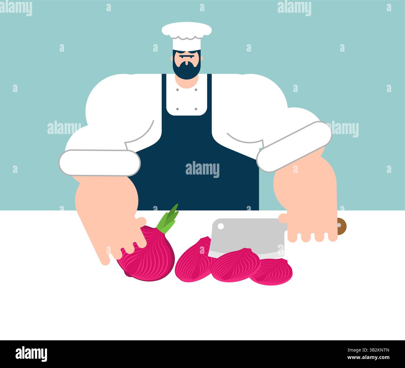 Chef cutting onion. Cooking concept illustration Stock Vector