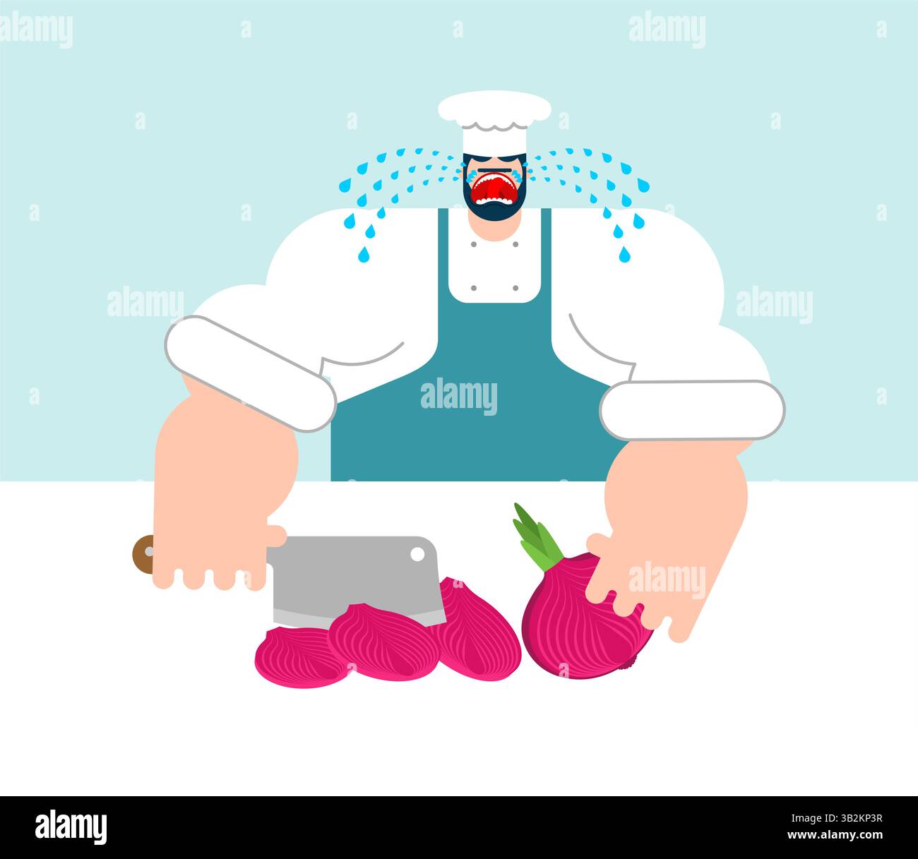 Chef cutting onion. Cooking concept illustration Stock Vector