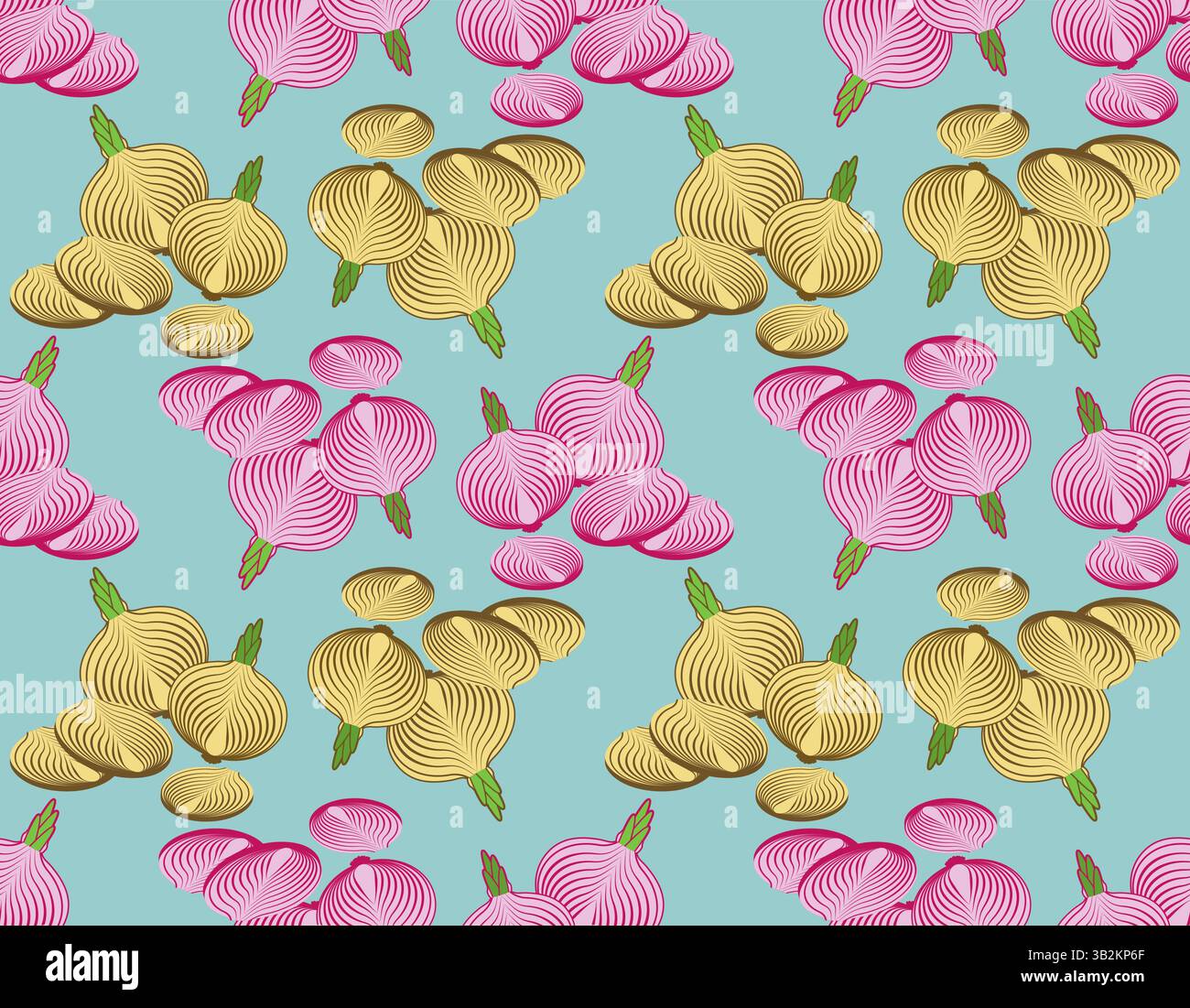 Onion pattern seamless. Onion bulb slice background. Vegetable texture Stock Vector