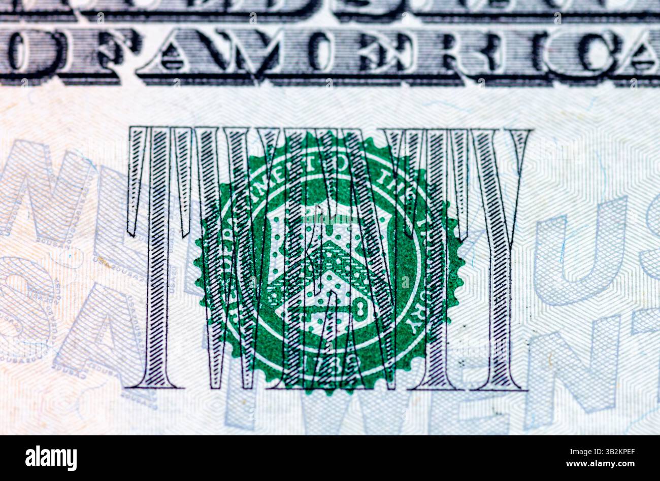 London. UK- 04.25.2025. The symbol of The Department Of The Treasury on a twenty US Dollar bill. Stock Photo