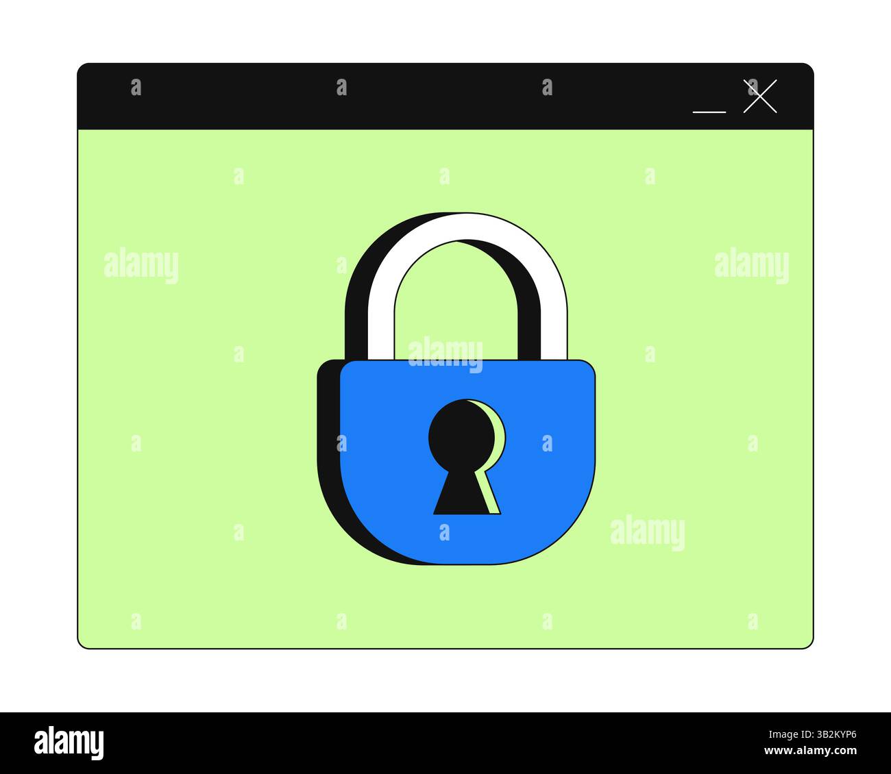 Secure browser window with padlock 2D cartoon object Stock Vector