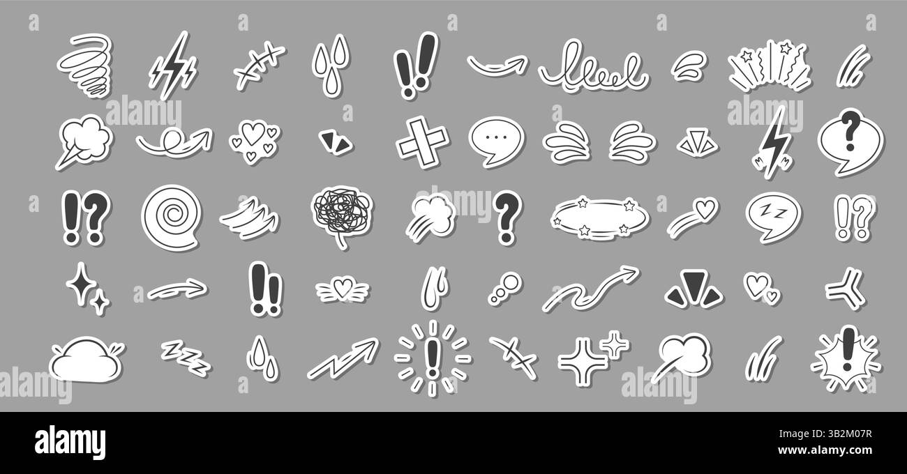 Anime Emotion effect icons. Collection of hand drawn stickers with ...