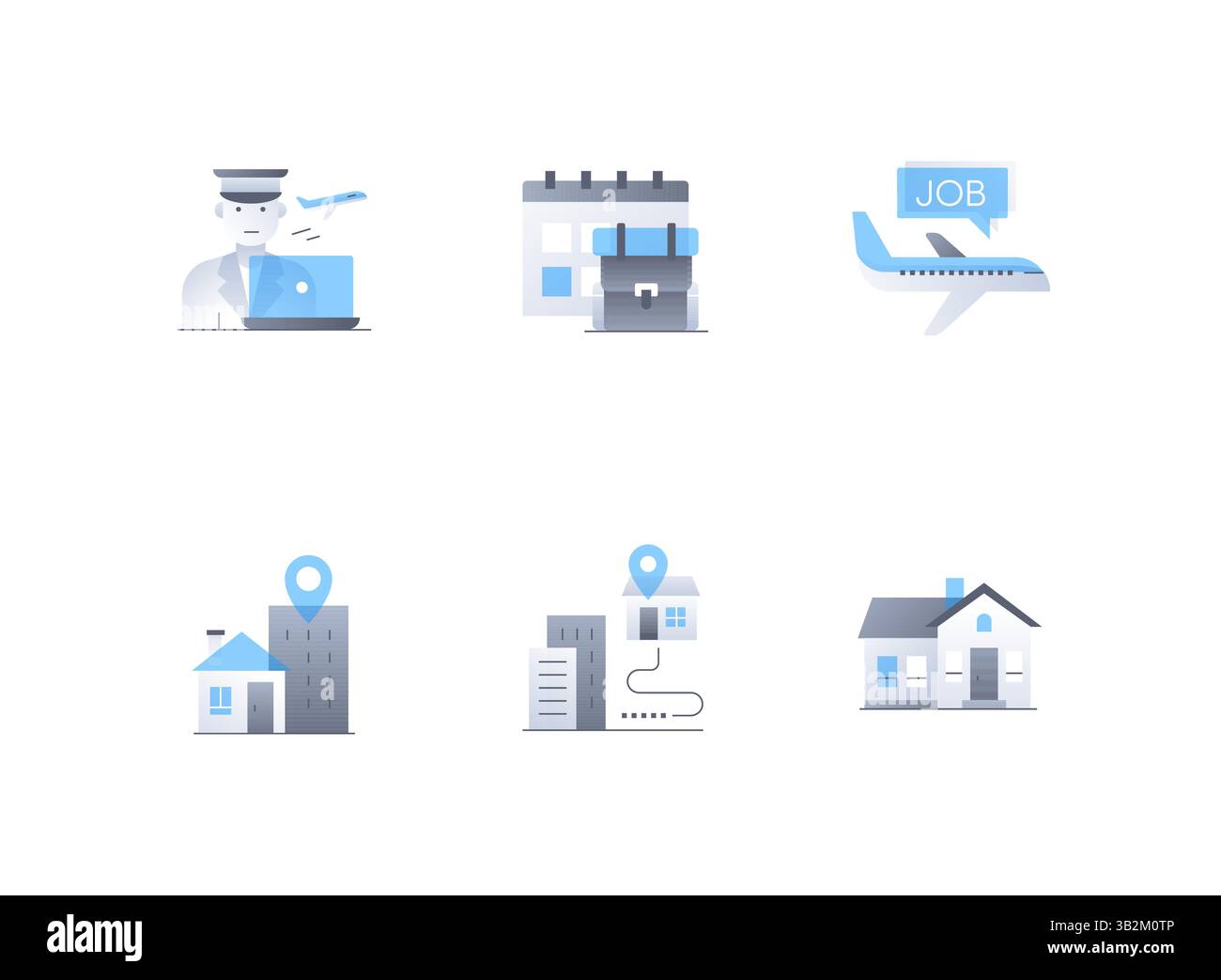 Business trip and relocation - flat design style icons set Stock Vector