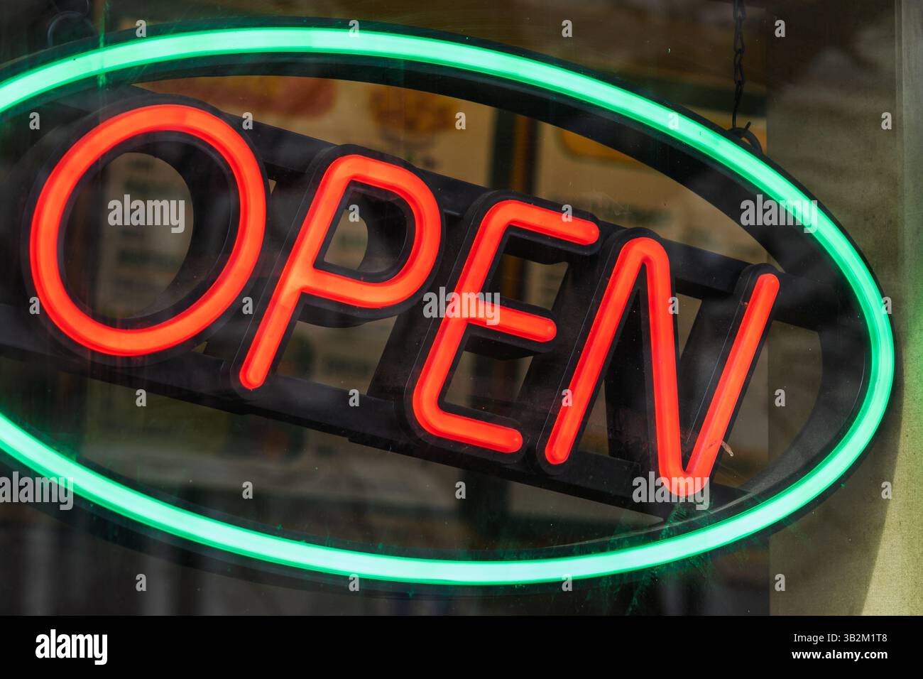 Vibrant Neon Open Sign Illuminated in Red and Green Lights Stock Photo ...