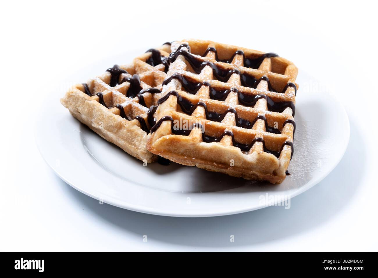 Belgian Waffles with chocolate isolated on white background Stock Photo