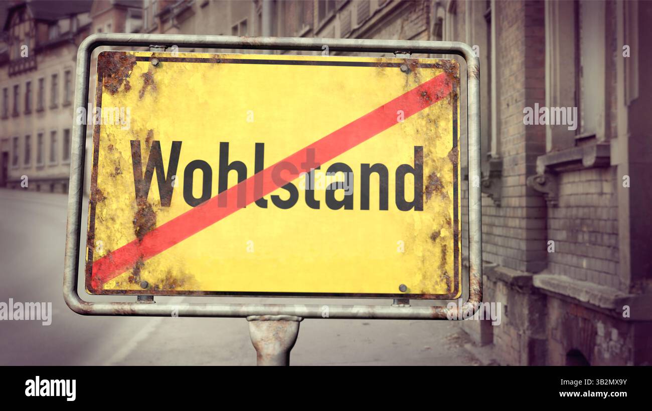 Town sign with the German word Wohlstand (prosperity) Stock Photo
