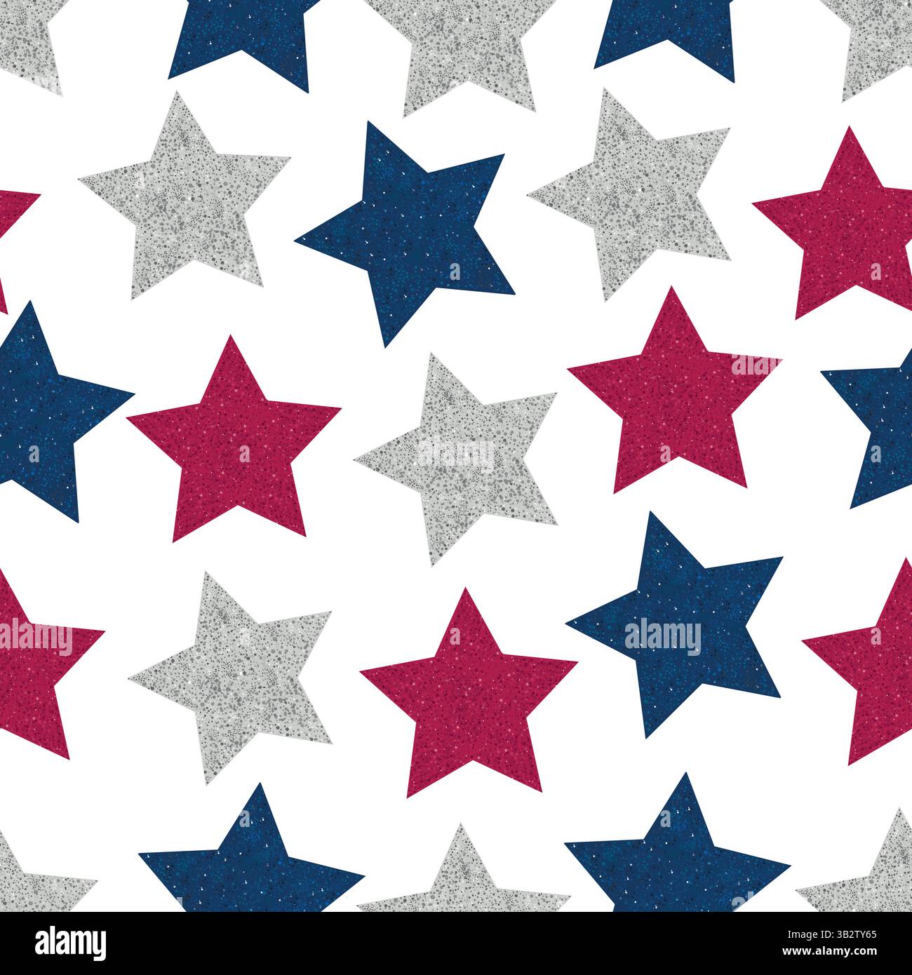 Blue red white glitters stars. Seamless fabric design pattern Stock Vector