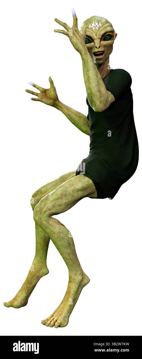 3D rendering of a green alien isolated on white background Stock Photo ...
