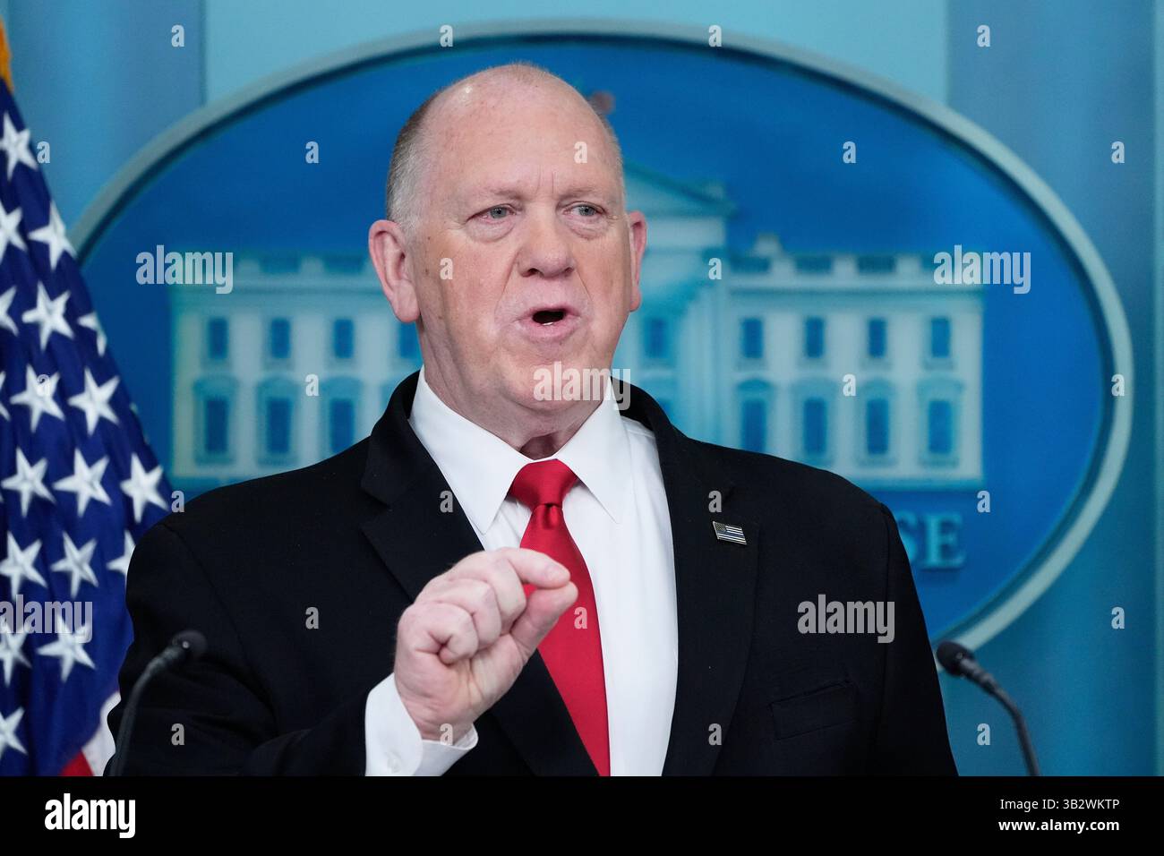 White House border czar Tom Homan, speaks with reporters in the James ...