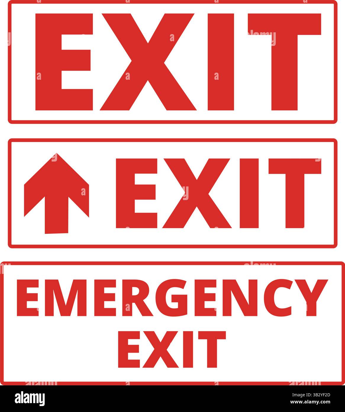 Red emergency exit signs on a white background with copy space Stock Vector