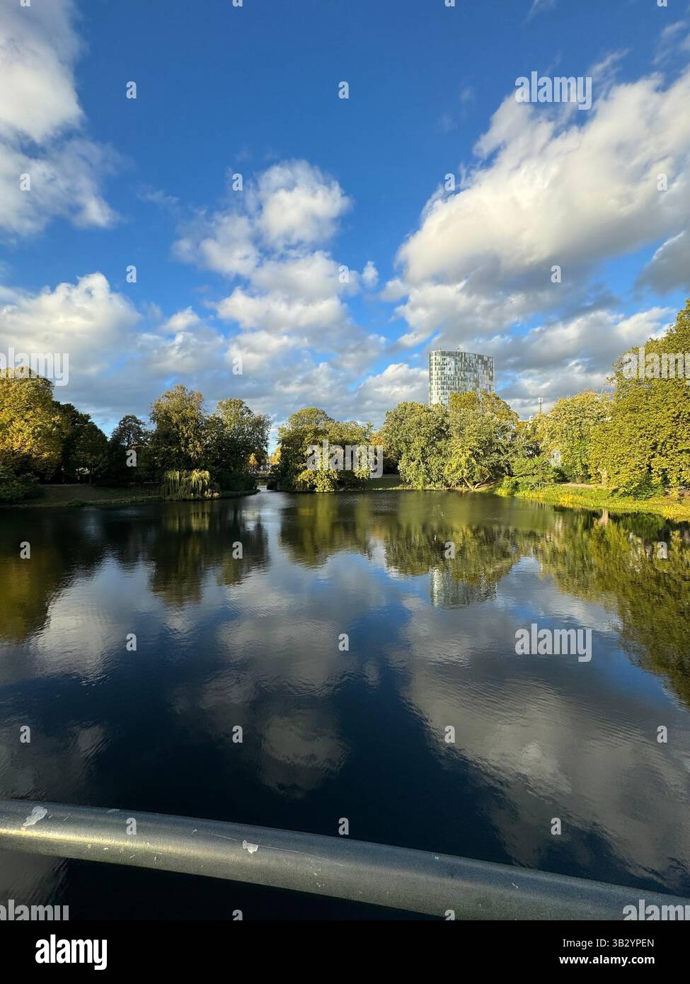 Reflections on a Lake in Düsseldorf on a Bright Autumn Day - Smartphone Captured Stock Image