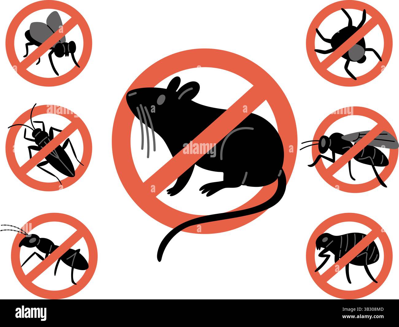 Prohibition sign against insects. Pests extermination. Harmful animals ...