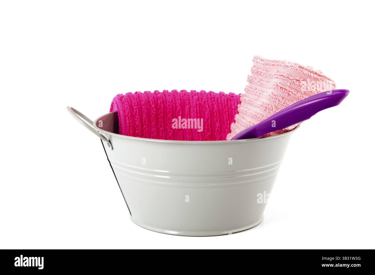 Basin for washing the dishes with brush and clothes Stock Photo