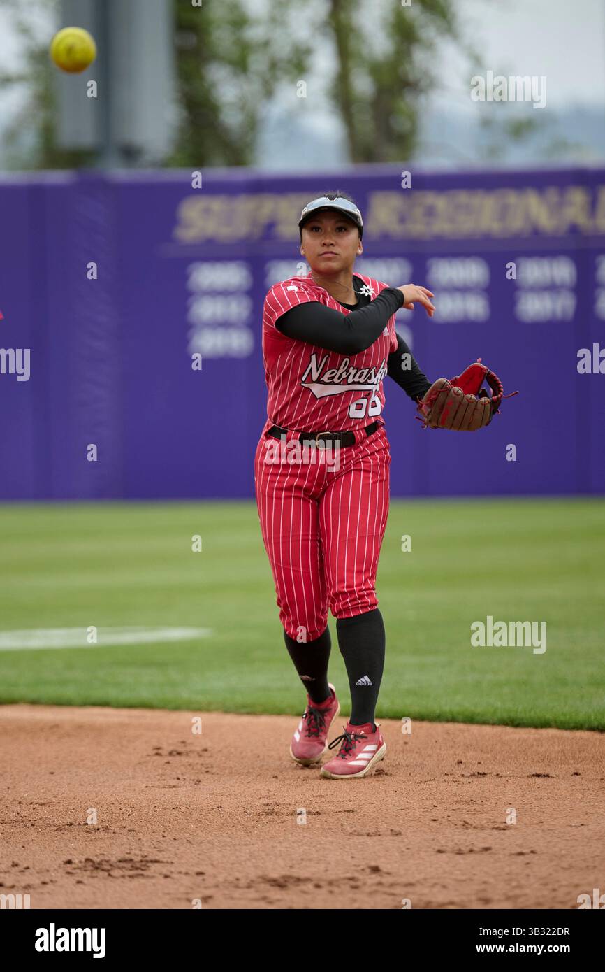 Nebraska Cornhuskers Katelyn Caneda (66) throws to first base during ...