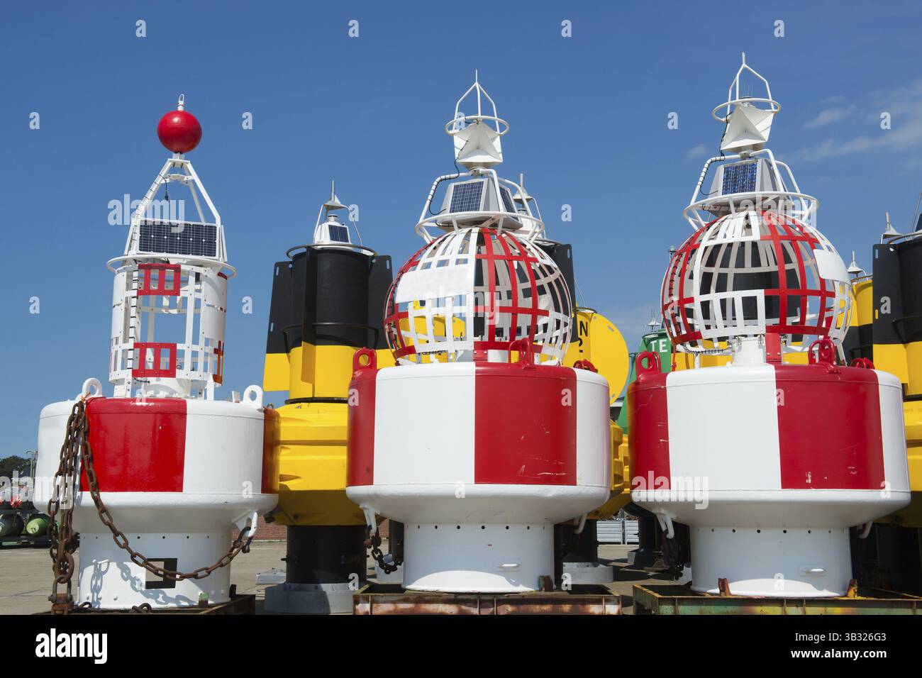 Colorful buoys for navigation in the sea Stock Photo