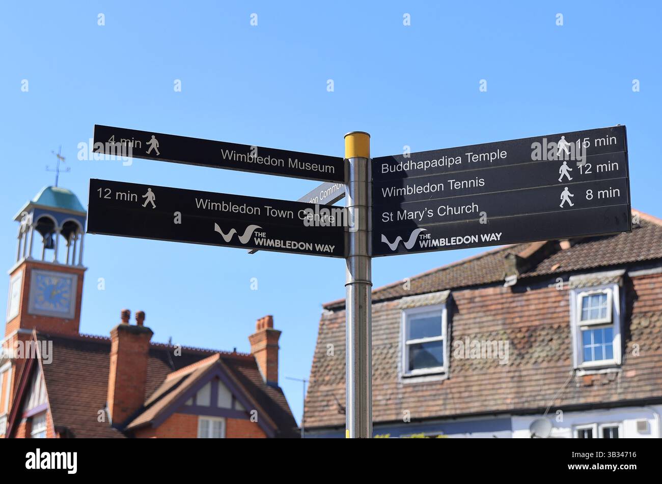 Wimbledon Postcode. Sign Direction signs in Wimbledon village, SW London, UK Stock Photo - Alamy
