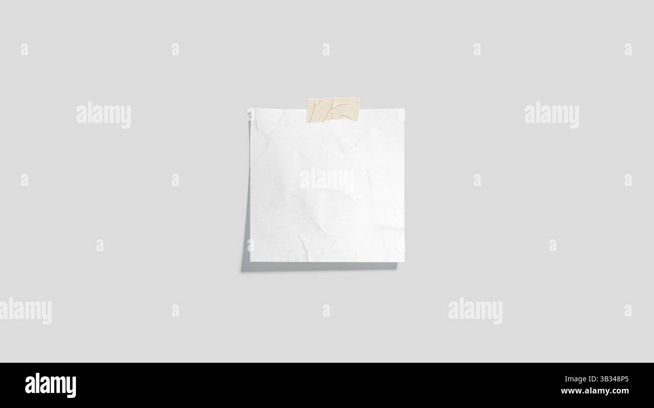 Blank white taped paper note mockup, depth of field, 3d rendering ...