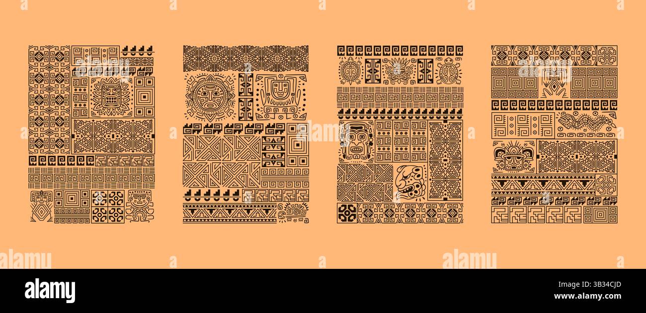Mayan ornament posters. Maya inca peru ethnic pattern, african tribal ...