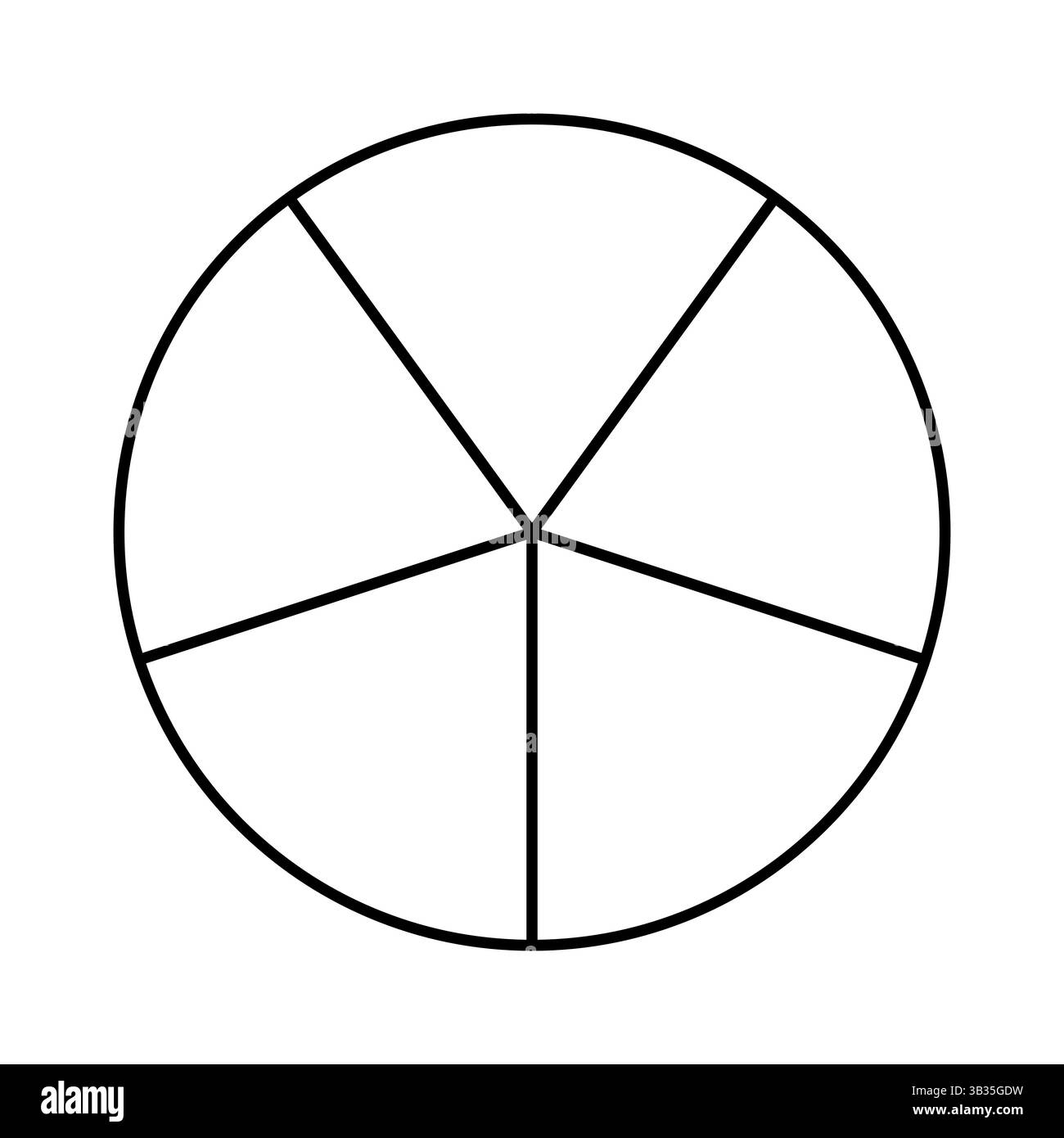 Circle divided in 5 segments. Pizza, pie round shape cut in five equal slices. Outline style. Minimalist black line chart. Stock Vector
