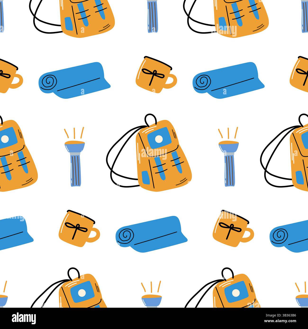 Hiking seamless pattern. Campfire set. Campfire seamless pattern. Stock Vector