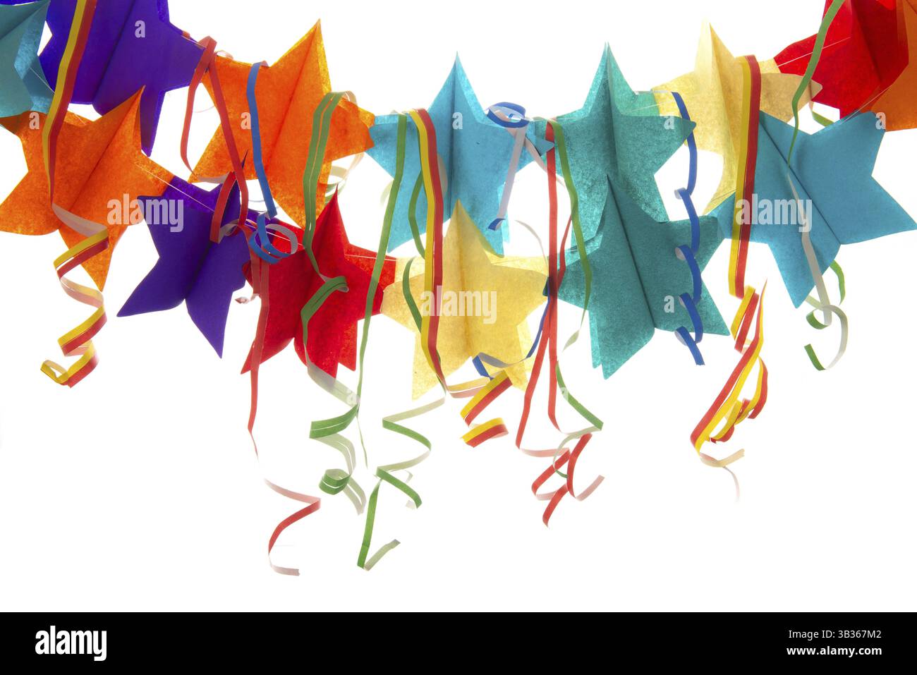 Hanging paper streamers isolated over white background Stock Photo - Alamy