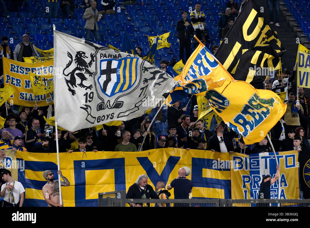 Rome, Italy. 28th Apr, 2025. Parma fans cheer on during the Serie A ...