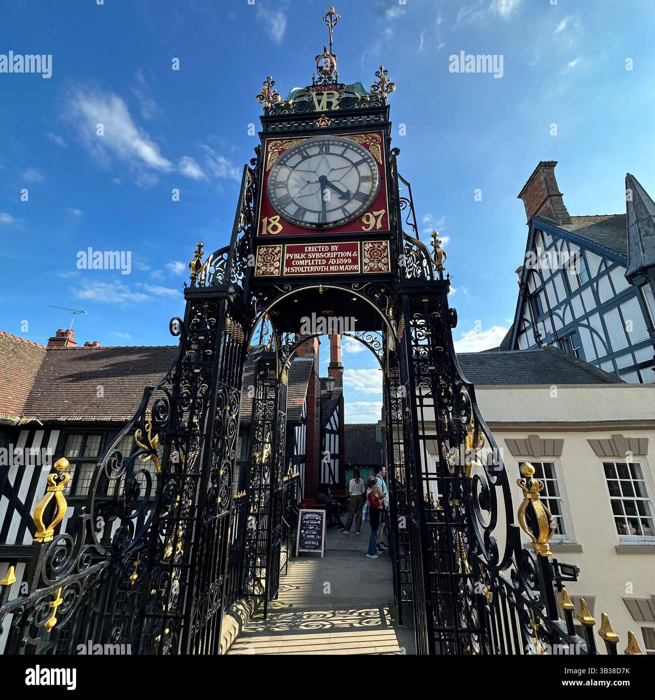 Eastgate Clock on a bright sunny day in Chester, Cheshire, England. - Smartphone Captured Stock Image