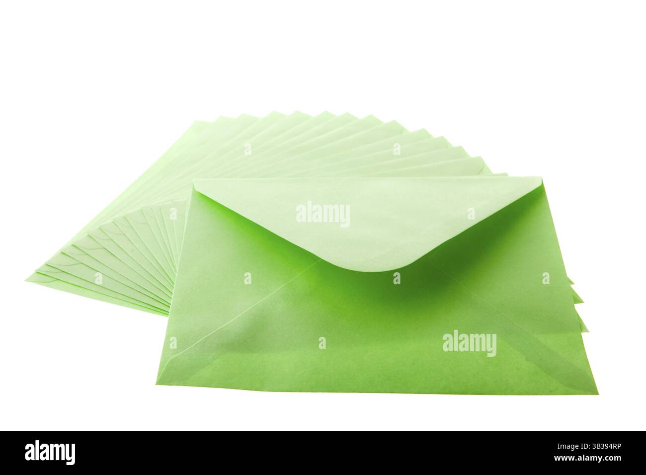 Many green envelopes isolated over white background Stock Photo