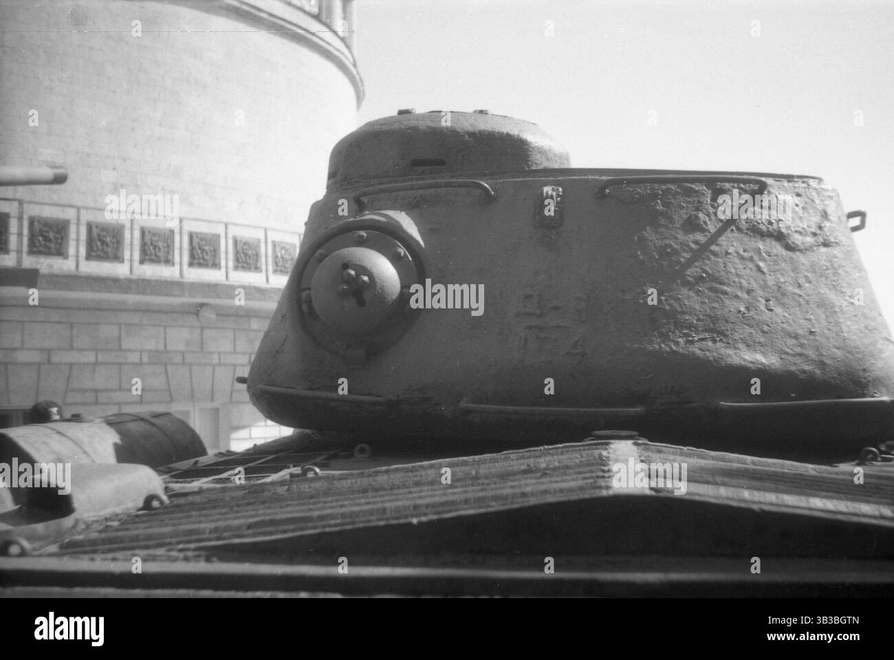 Soviet tank in the open-air museum. Monument to Soviet technology of the war years. Stock Photo
