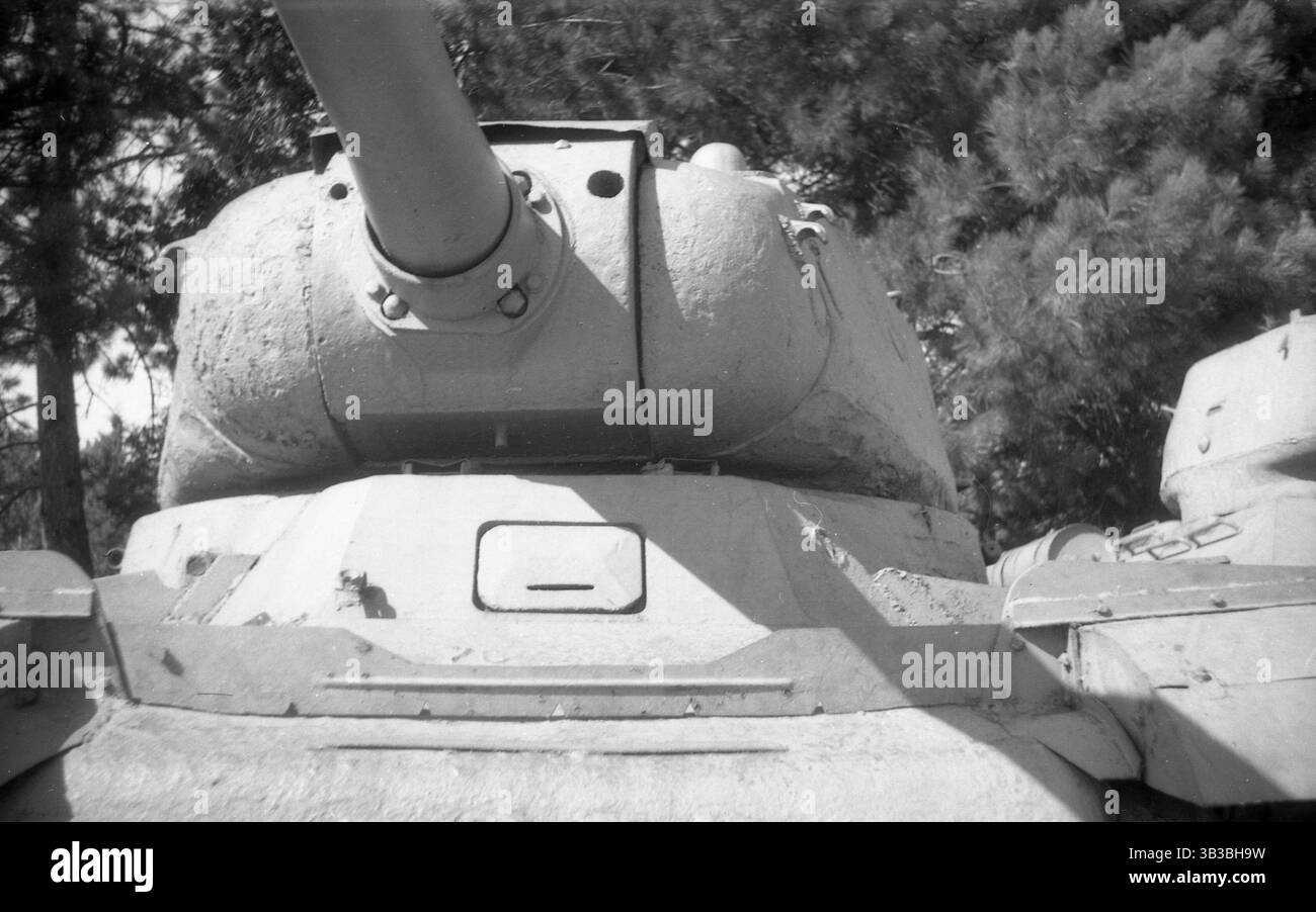 Soviet tank in the open-air museum. Monument to Soviet technology of the war years. Stock Photo
