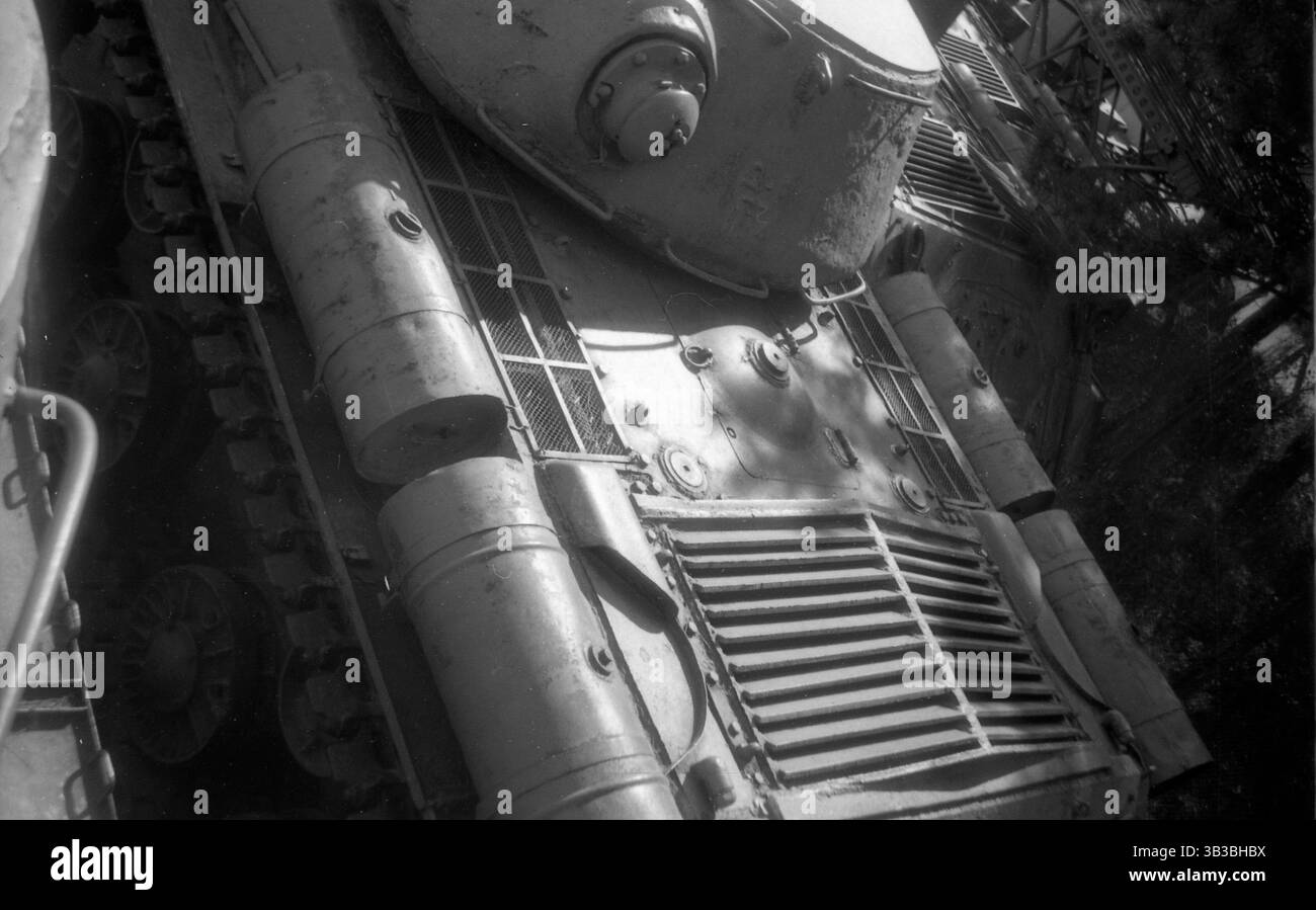 Soviet tank in the open-air museum. Monument to Soviet technology of the war years. Stock Photo