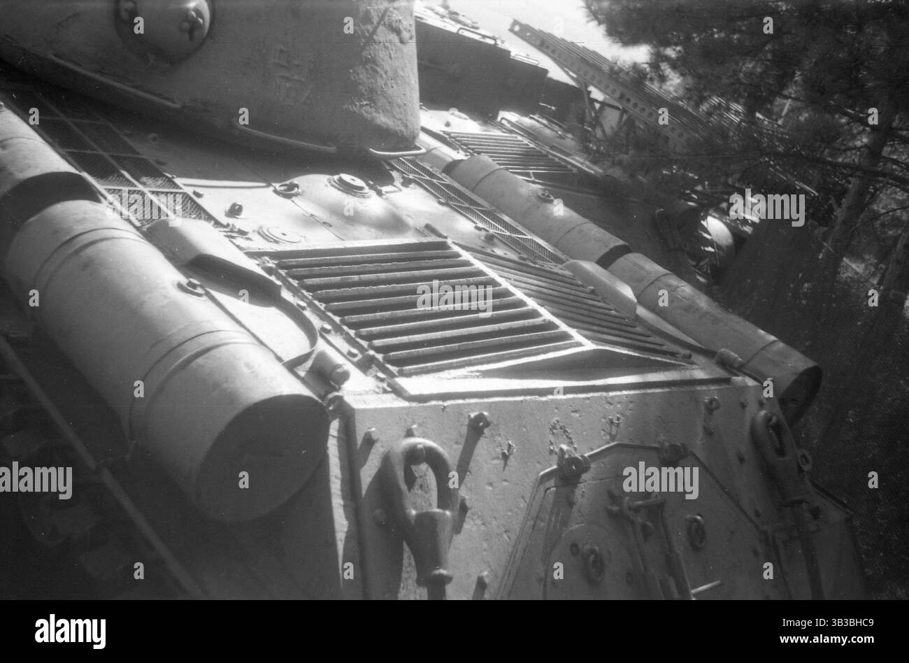 Soviet tank in the open-air museum. Monument to Soviet technology of the war years. Stock Photo
