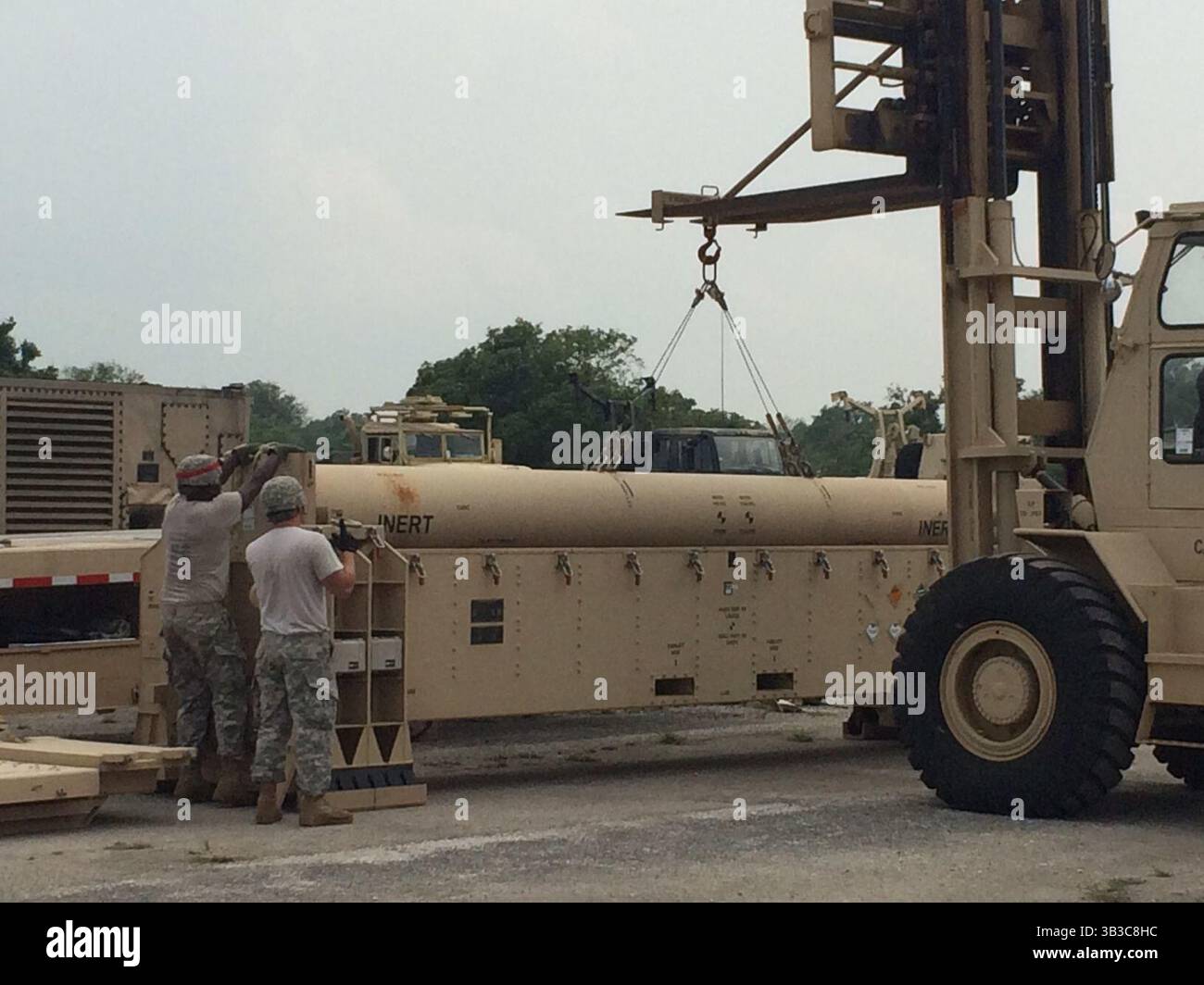 August 9, 2017 - Soldiers from Battery D, 2nd Air Defense Artillery Regiment, Task Force Talon, train prior to conducting actual Terminal High Altitude Area Defense interceptor exchange operations on Guam from September to November 2015. Task Force Talon, 94th Army Air and Missile Defense Command is the Guam-based THAAD-centric unit tasked to defend Guam against ballistic missile attacks. . (Credit Image: © Defense Missile Agency via ZUMA Press) Stock Photo