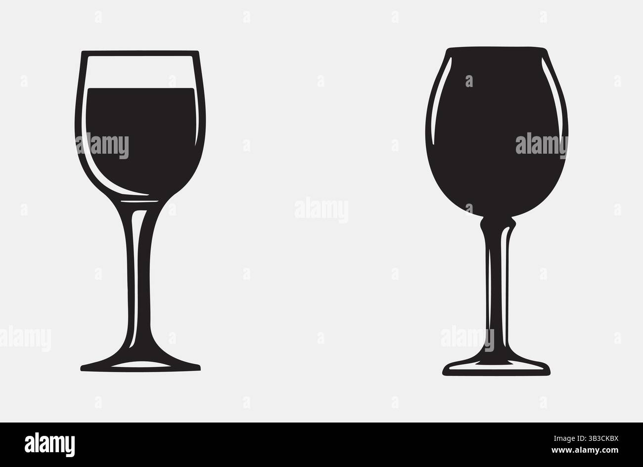 black silhouette of wine glasses vector illustration for bar and beverage design Stock Vector
