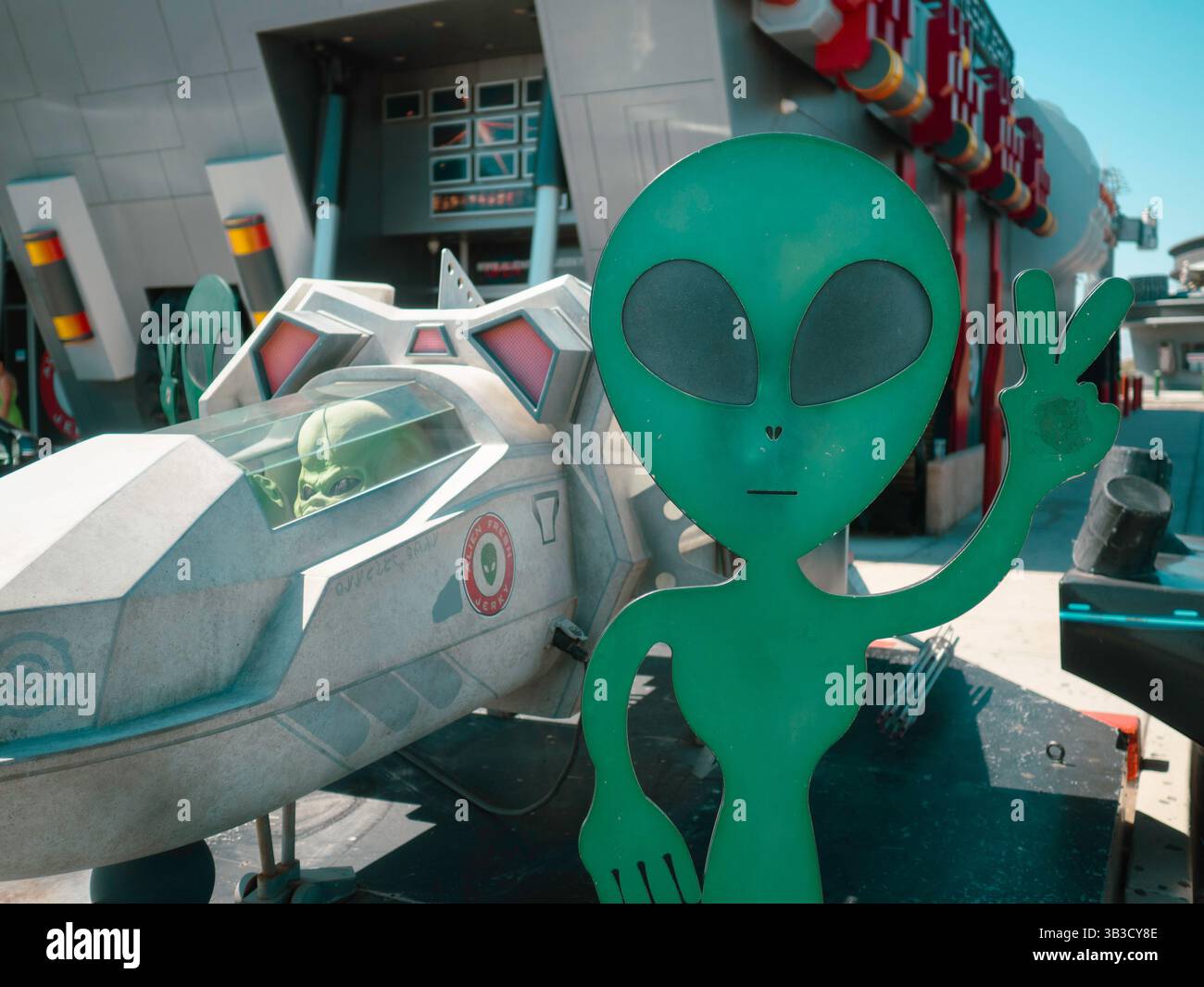 Green Alien Figure - Baker, California - 09 April, 2025 - Alien Fresh Jerky Stock Photo